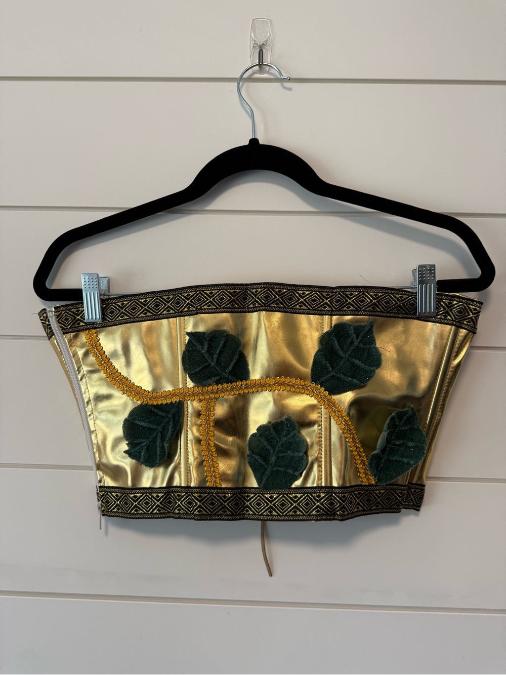 Gold Leaf Strapless Bustier Top Handmade Drunk Shakespeare Off Campus Side Zip